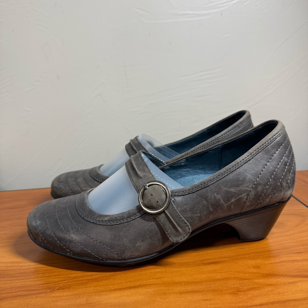 Dansko Leather Mary Jane Heel Buckle Grey Comfort Shoe 39